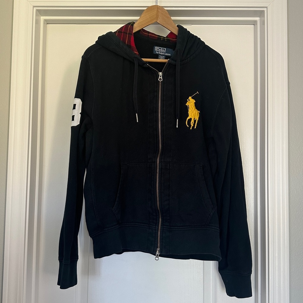 Polo Ralph Lauren Big Pony Zip Hooded Hoodie Sweatshirt Jacket size M Black